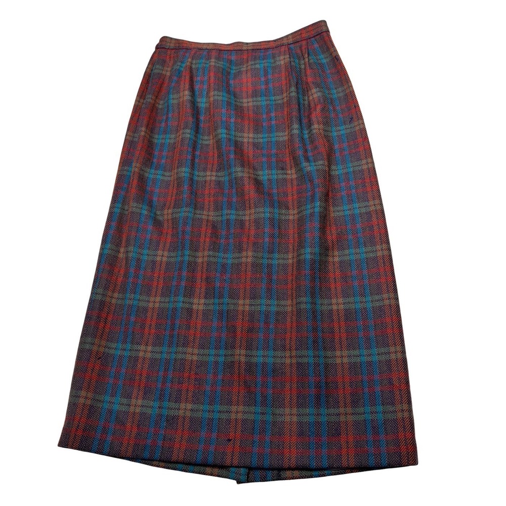Vintage Wool Plaid Midi Skirt Small Tartan Preppy Career High Waist Union Made - Picture 2 of 12